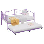 Metall Twin Tagesbett, Twin-Size Tagesbett mit ausziehbarem Bett und Kopfteil, Metallsofabettgestell mit Stahl-Lattenrost für Wohnzimmer, Schlafzimmer