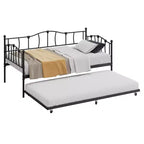 Metall Twin Tagesbett, Twin-Size Tagesbett mit ausziehbarem Bett und Kopfteil, Metallsofabettgestell mit Stahl-Lattenrost für Wohnzimmer, Schlafzimmer