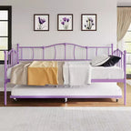 Metall Twin Tagesbett, Twin-Size Tagesbett mit ausziehbarem Bett und Kopfteil, Metallsofabettgestell mit Stahl-Lattenrost für Wohnzimmer, Schlafzimmer