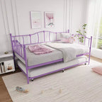 Metall Twin Tagesbett, Twin-Size Tagesbett mit ausziehbarem Bett und Kopfteil, Metallsofabettgestell mit Stahl-Lattenrost für Wohnzimmer, Schlafzimmer