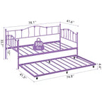 Metall Twin Tagesbett, Twin-Size Tagesbett mit ausziehbarem Bett und Kopfteil, Metallsofabettgestell mit Stahl-Lattenrost für Wohnzimmer, Schlafzimmer