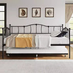 Metall Twin Tagesbett, Twin-Size Tagesbett mit ausziehbarem Bett und Kopfteil, Metallsofabettgestell mit Stahl-Lattenrost für Wohnzimmer, Schlafzimmer