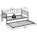 Metall Twin Tagesbett, Twin-Size Tagesbett mit ausziehbarem Bett und Kopfteil, Metallsofabettgestell mit Stahl-Lattenrost für Wohnzimmer, Schlafzimmer