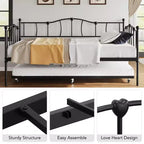 Metall Twin Tagesbett, Twin-Size Tagesbett mit ausziehbarem Bett und Kopfteil, Metallsofabettgestell mit Stahl-Lattenrost für Wohnzimmer, Schlafzimmer