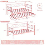 Tagesbett mit Ausziehbett, Metall Twin Tagesbettgestell mit Kopfteil, multifunktionale Matratzenplattform Sofa-Bett für Schlafzimmer, Wohnzimmer, Gästezimmer