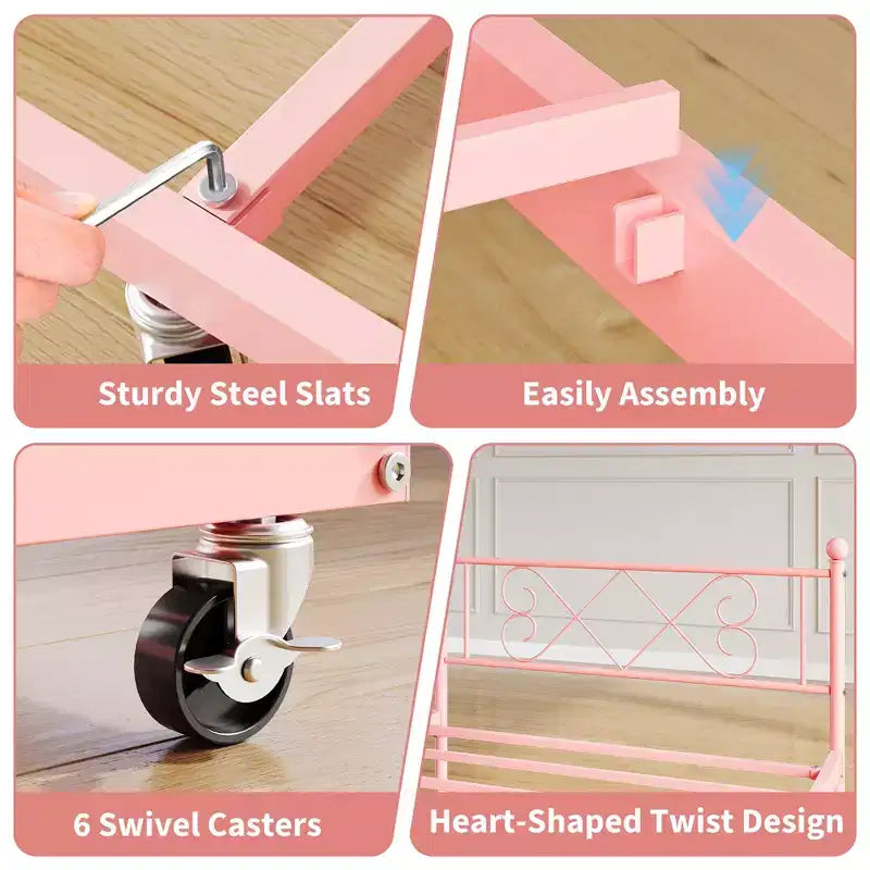 Tagesbett mit Ausziehbett, Metall Twin Tagesbettgestell mit Kopfteil, multifunktionale Matratzenplattform Sofa-Bett für Schlafzimmer, Wohnzimmer, Gästezimmer