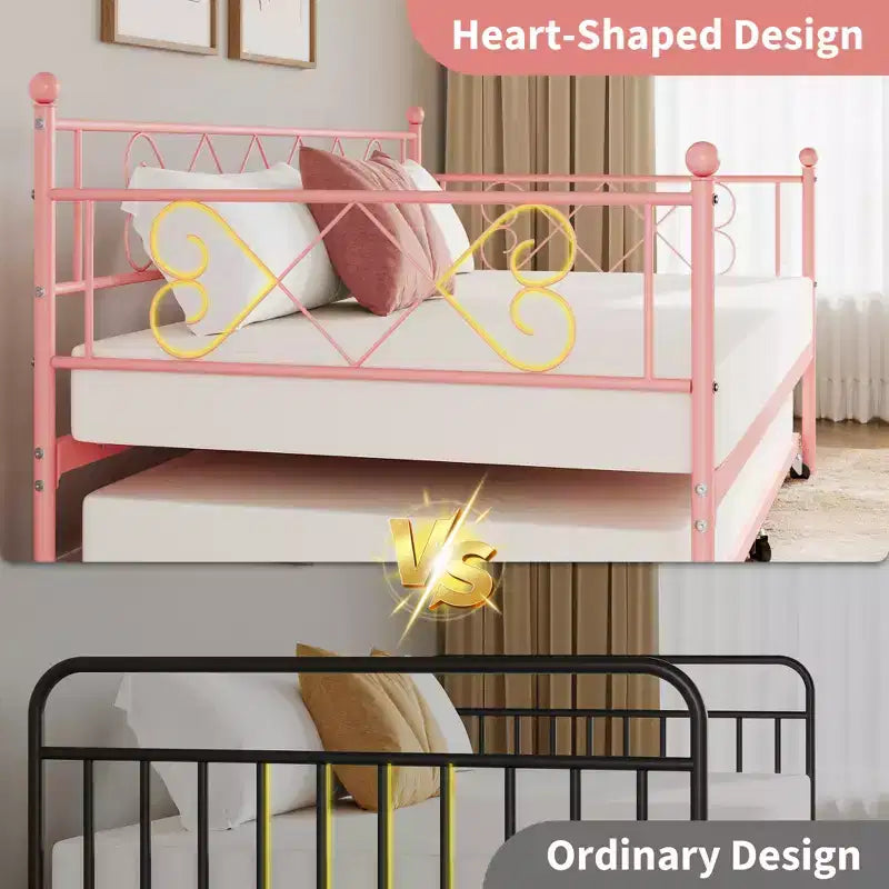 Tagesbett mit Ausziehbett, Metall Twin Tagesbettgestell mit Kopfteil, multifunktionale Matratzenplattform Sofa-Bett für Schlafzimmer, Wohnzimmer, Gästezimmer