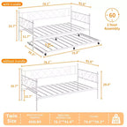 Tagesbett mit Ausziehbett, Metall Twin Tagesbettgestell mit Kopfteil, multifunktionale Matratzenplattform Sofa-Bett für Schlafzimmer, Wohnzimmer, Gästezimmer
