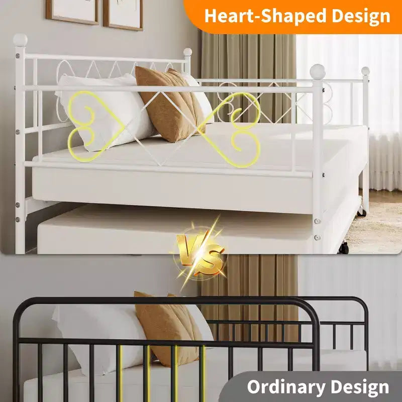 Tagesbett mit Ausziehbett, Metall Twin Tagesbettgestell mit Kopfteil, multifunktionale Matratzenplattform Sofa-Bett für Schlafzimmer, Wohnzimmer, Gästezimmer