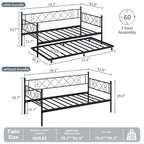 Tagesbett mit Ausziehbett, Metall Twin Tagesbettgestell mit Kopfteil, multifunktionale Matratzenplattform Sofa-Bett für Schlafzimmer, Wohnzimmer, Gästezimmer