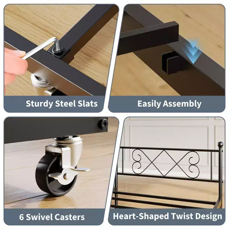 Tagesbett mit Ausziehbett, Metall Twin Tagesbettgestell mit Kopfteil, multifunktionale Matratzenplattform Sofa-Bett für Schlafzimmer, Wohnzimmer, Gästezimmer