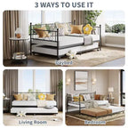 Tagesbett mit Ausziehbett, Metall Twin Tagesbettgestell mit Kopfteil, multifunktionale Matratzenplattform Sofa-Bett für Schlafzimmer, Wohnzimmer, Gästezimmer