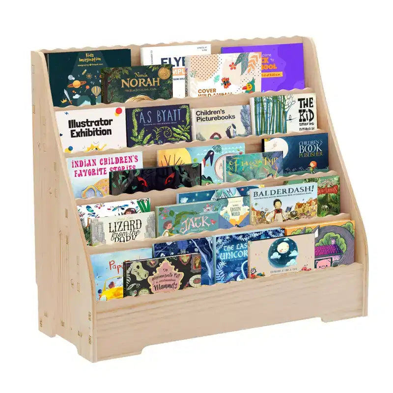 5-Tier Kids Bookshelf with Storage,Toddler Book Display Shelves, Book Rack, Multi-Functional Story Book Organizer, Painting Book Shelf for Kids Room