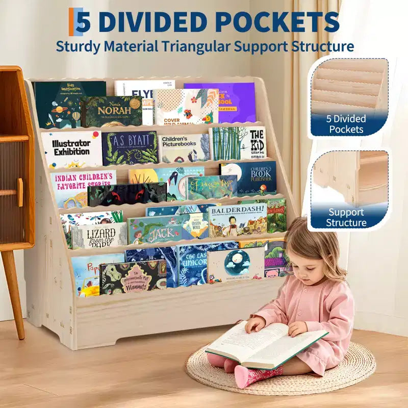 5-stufiges Kinderregal mit Stauraum, Kleinkind-Buchdisplay-Regale, Bücherregal, multifunktionaler Geschichtsbuch-Organizer, Malbuchregal für Kinderzimmer