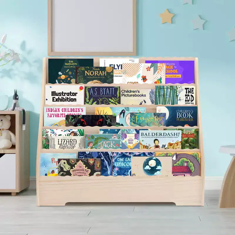 5-stufiges Kinderregal mit Stauraum, Kleinkind-Buchdisplay-Regale, Bücherregal, multifunktionaler Geschichtsbuch-Organizer, Malbuchregal für Kinderzimmer