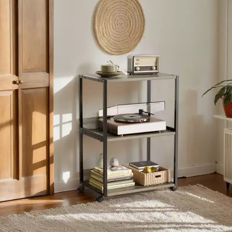 3-Tier Printer Stand, Particleboard, Washed Gray, 15.7"x12"x25.6", Office Storage