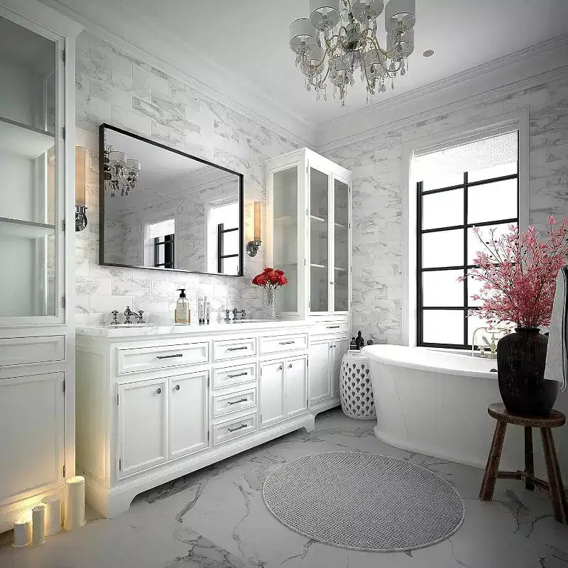 Bathroom Mirror 40x30inch Modern Rectangular Wall-Mounted Square Corner Vanity Mirror with Metal Frame for Living Room Entryways 40x30in