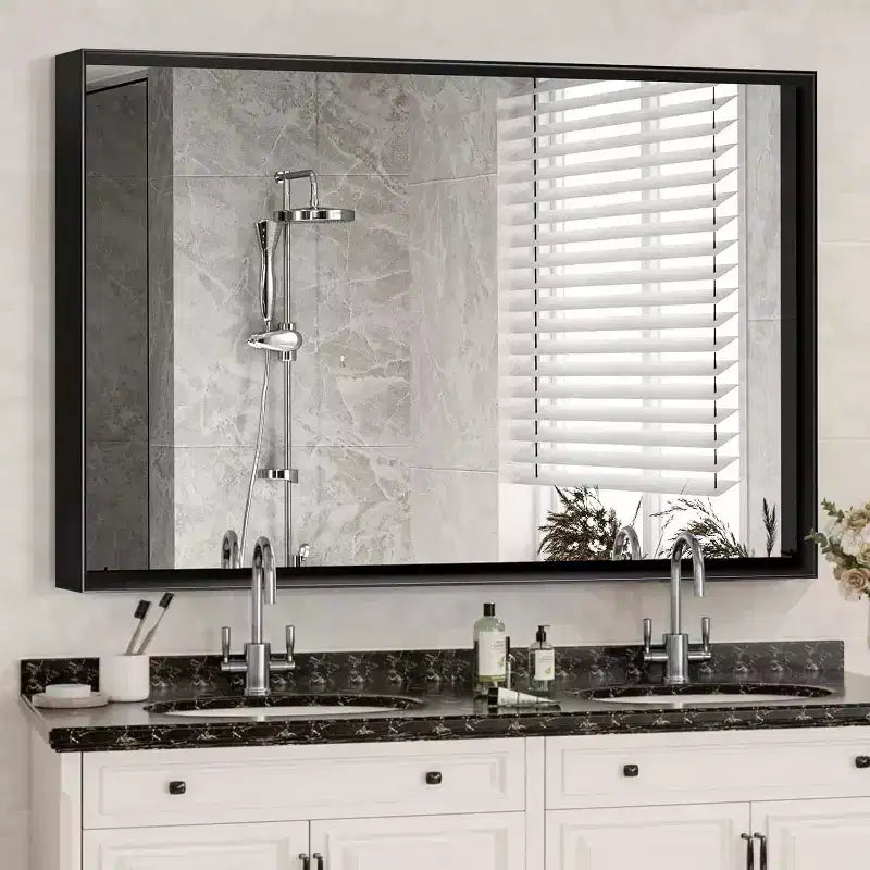 Badezimmerspiegel 40x30 Zoll moderner rechteckiger wandmontierter Spiegel mit quadratischen Ecken und Metallrahmen für Wohnzimmer und Eingangsbereich 40x30 Zoll
