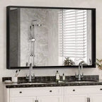 Badezimmerspiegel 40x30 Zoll moderner rechteckiger wandmontierter Spiegel mit quadratischen Ecken und Metallrahmen für Wohnzimmer und Eingangsbereich 40x30 Zoll