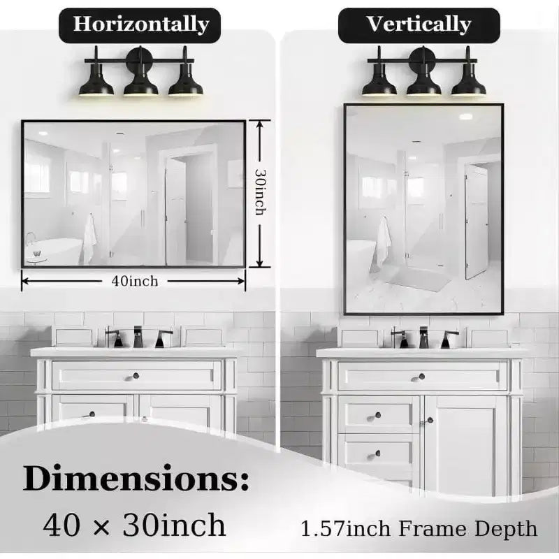 Badezimmerspiegel 40x30 Zoll moderner rechteckiger wandmontierter Spiegel mit quadratischen Ecken und Metallrahmen für Wohnzimmer und Eingangsbereich 40x30 Zoll