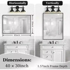 Badezimmerspiegel 40x30 Zoll moderner rechteckiger wandmontierter Spiegel mit quadratischen Ecken und Metallrahmen für Wohnzimmer und Eingangsbereich 40x30 Zoll