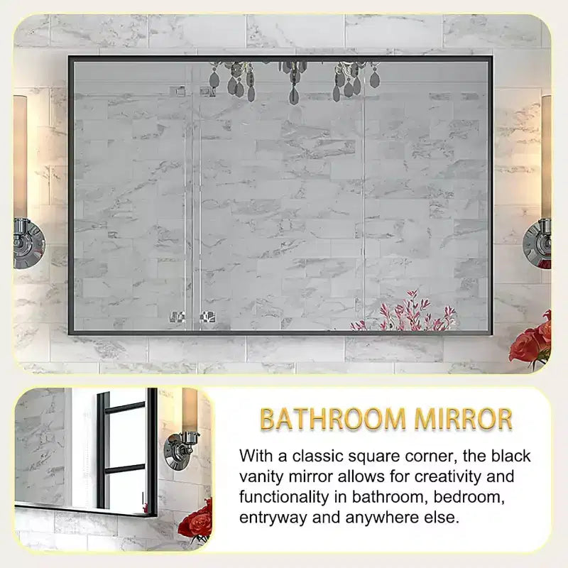 Bathroom Mirror 40x30inch Modern Rectangular Wall-Mounted Square Corner Vanity Mirror with Metal Frame for Living Room Entryways 40x30in