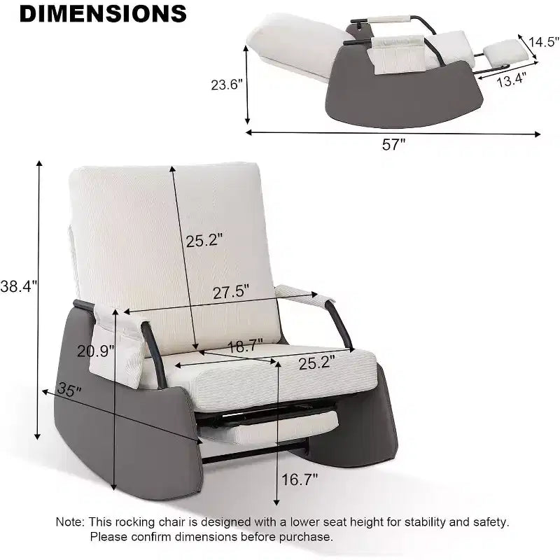 3-Position Foldable Glider Rocker with Hidden Footrest, 330 lbs Capacity, Corduroy