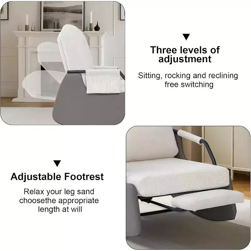 3-Position Foldable Glider Rocker with Hidden Footrest, 330 lbs Capacity, Corduroy
