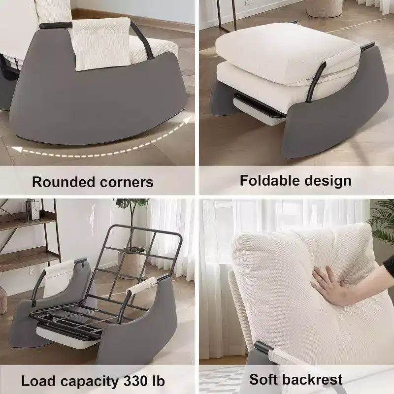 3-Position Foldable Glider Rocker with Hidden Footrest, 330 lbs Capacity, Corduroy