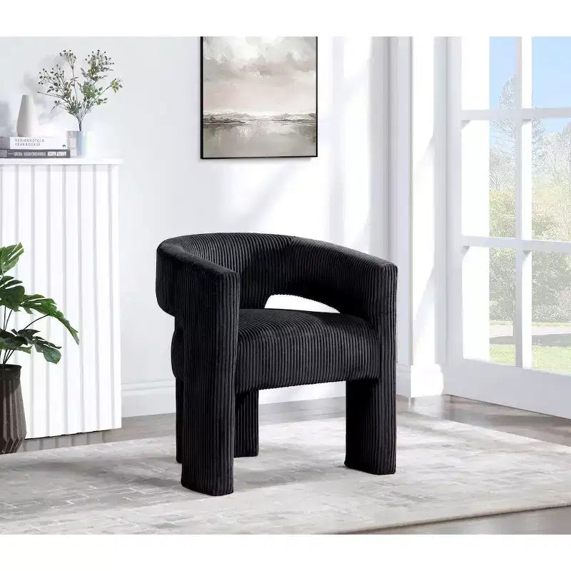Cordstoff Akzent Esszimmerstuhl, Fass-Design, gepolstert mit Holzrahmen, Beige