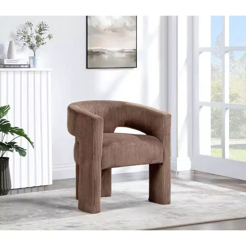 Cordstoff Akzent Esszimmerstuhl, Fass-Design, gepolstert mit Holzrahmen, Beige
