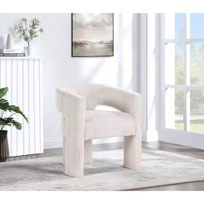Cordstoff Akzent Esszimmerstuhl, Fass-Design, gepolstert mit Holzrahmen, Beige