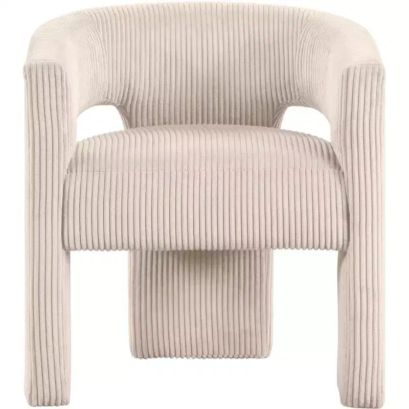 Corduroy Fabric Accent Dining Chair, Barrel Design, Upholstered with Wood Frame, Beige