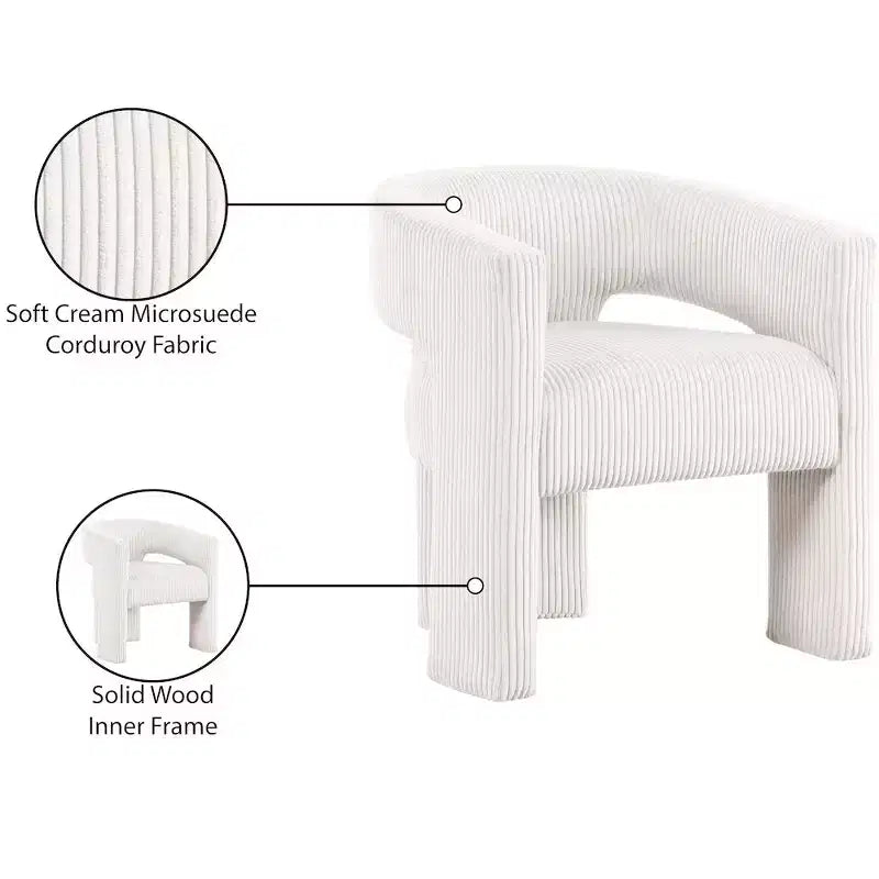 Cordstoff Akzent Esszimmerstuhl, Fass-Design, gepolstert mit Holzrahmen, Beige