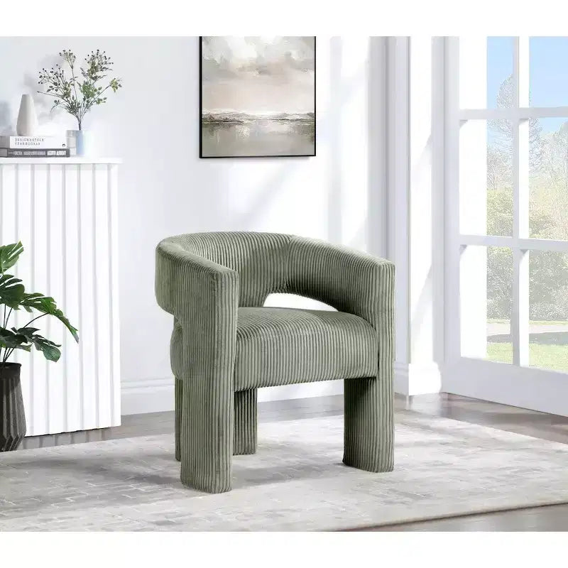 Cordstoff Akzent Esszimmerstuhl, Fass-Design, gepolstert mit Holzrahmen, Beige