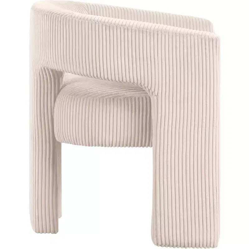 Corduroy Fabric Accent Dining Chair, Barrel Design, Upholstered with Wood Frame, Beige