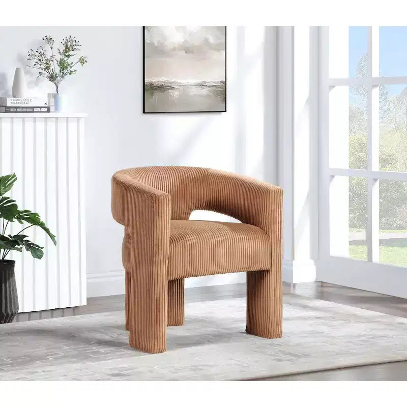 Cordstoff Akzent Esszimmerstuhl, Fass-Design, gepolstert mit Holzrahmen, Beige