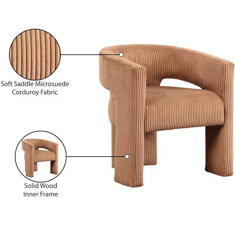 Cordstoff Akzent Esszimmerstuhl, Fass-Design, gepolstert mit Holzrahmen, Beige