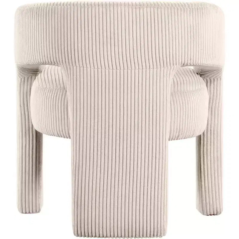 Corduroy Fabric Accent Dining Chair, Barrel Design, Upholstered with Wood Frame, Beige