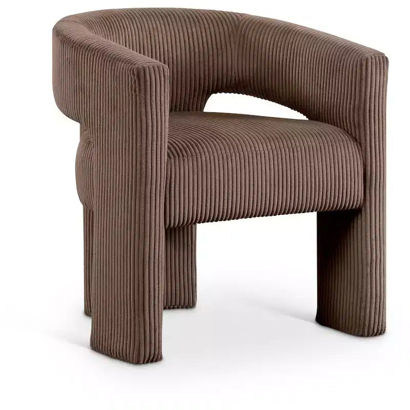 Corduroy Fabric Accent Dining Chair, Barrel Design, Upholstered with Wood Frame, Beige