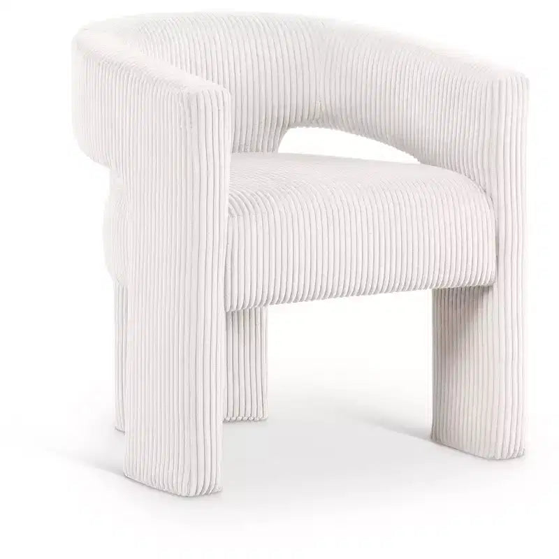 Corduroy Fabric Accent Dining Chair, Barrel Design, Upholstered with Wood Frame, Beige