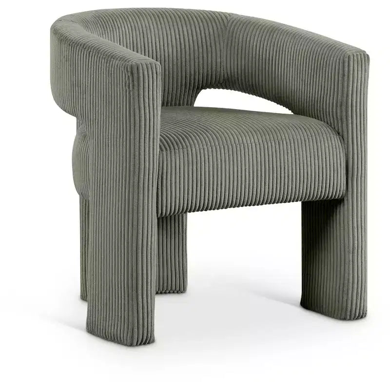 Corduroy Fabric Accent Dining Chair, Barrel Design, Upholstered with Wood Frame, Beige