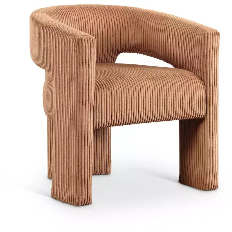 Corduroy Fabric Accent Dining Chair, Barrel Design, Upholstered with Wood Frame, Beige