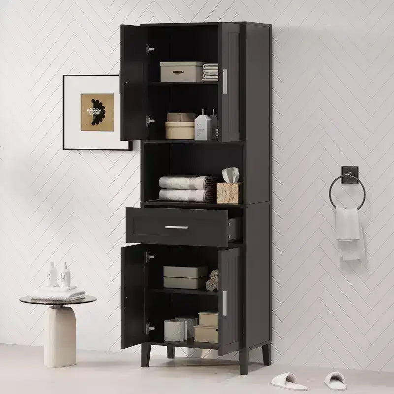 72" Tall Freestanding Bathroom Storage Cabinet with Doors, Drawers & Adjustable Shelves