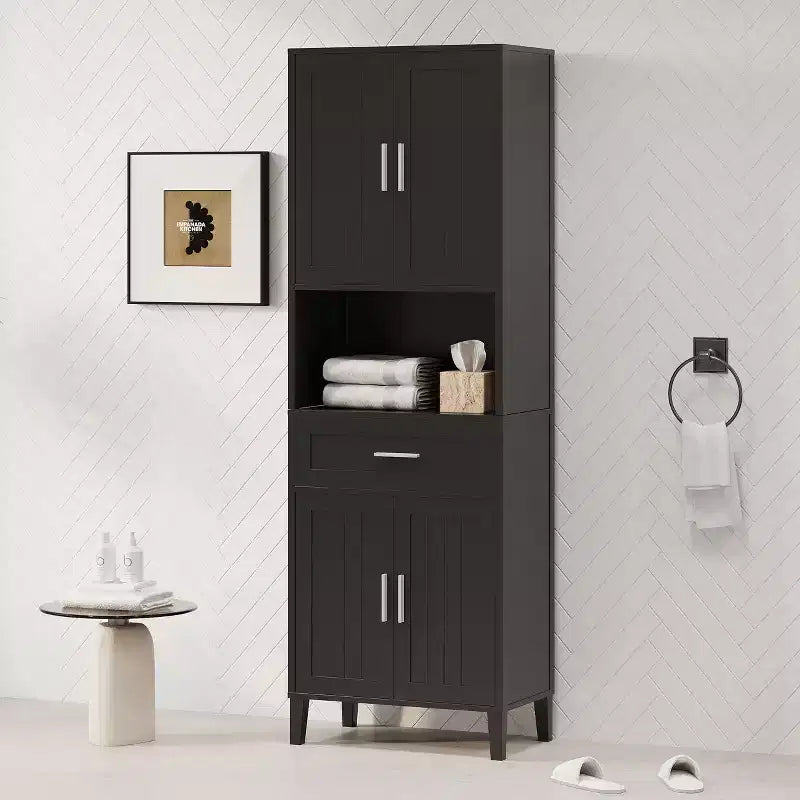 72" Tall Freestanding Bathroom Storage Cabinet with Doors, Drawers & Adjustable Shelves