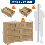 Cassettiera in rattan naturale a 7 cassetti, cassettone rustico in legno per camera da letto e soggiorno, quercia