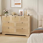 Cassettiera in rattan naturale a 7 cassetti, cassettone rustico in legno per camera da letto e soggiorno, quercia