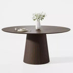 60" ronde eettafel voor 6 personen, gefluteerde kegelvormige voet en houten MDF blad, walnoot