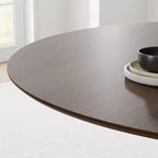 60" ronde eettafel voor 6 personen, gefluteerde kegelvormige voet en houten MDF blad, walnoot