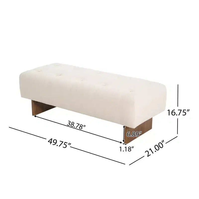 Modern lenvászon tűzött pad, gumifa lábak, hab és zsebes rugók, 49,75 hüvelykes kárpitozott ülőfelület
